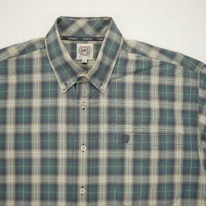 Cinch Long Sleeve Button Shirt Men's Medium Blue Grey Plaid Rodeo